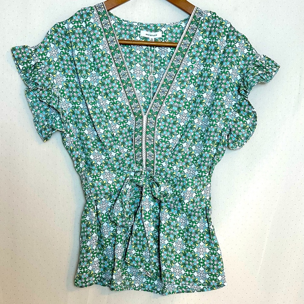 NWT Max Studio V-Neck Short Sleeve Blouse Size XS